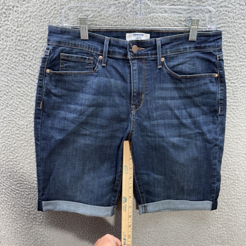 Levis Denizens Shorts Womens 12 Blue Denim Bermuda Cuffed Stretch Whiskered - Picture 5 of 11
